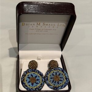 Blue and Brown Beaded Earrings